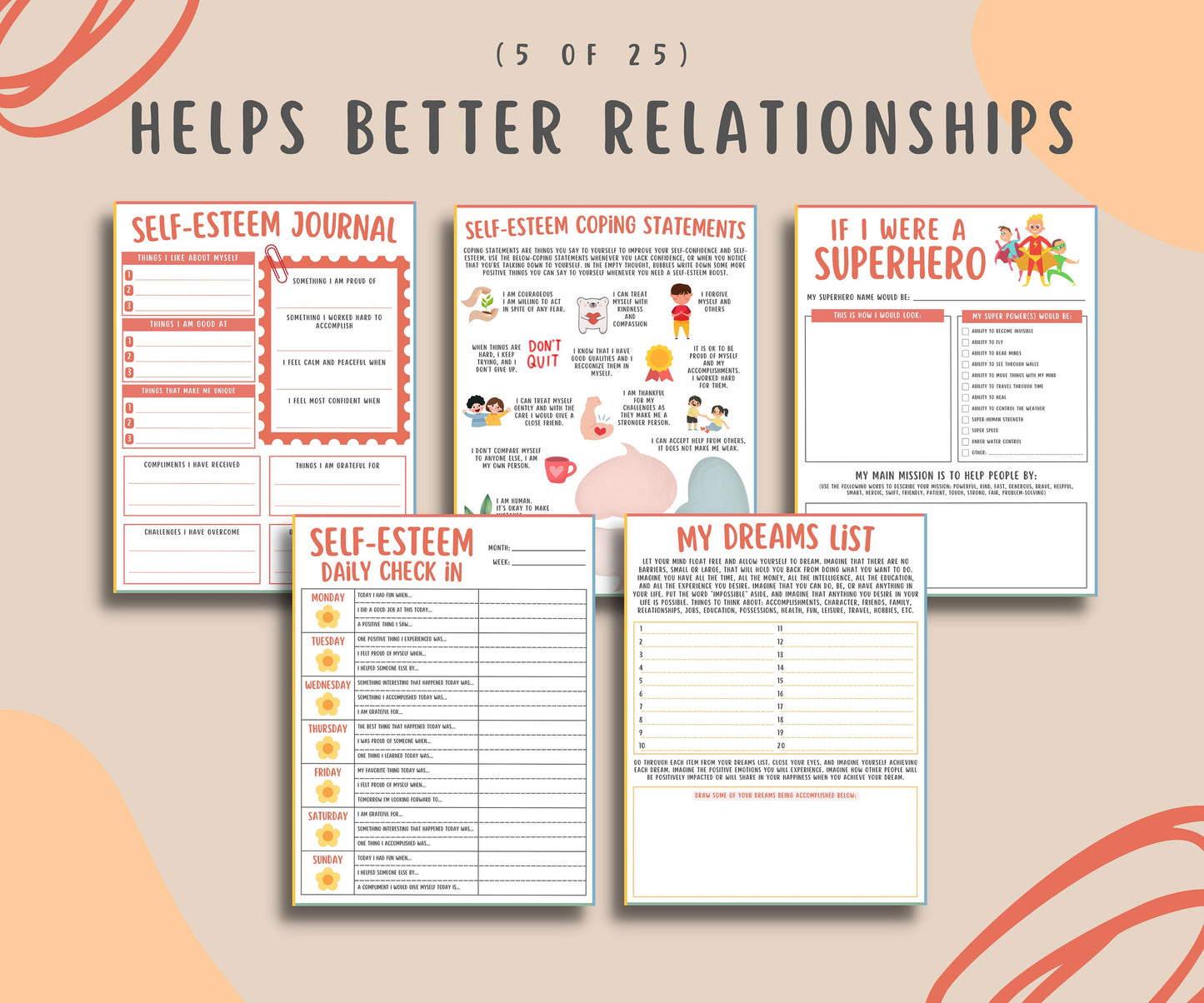 25 Self Esteem Worksheets for Kids & Teens