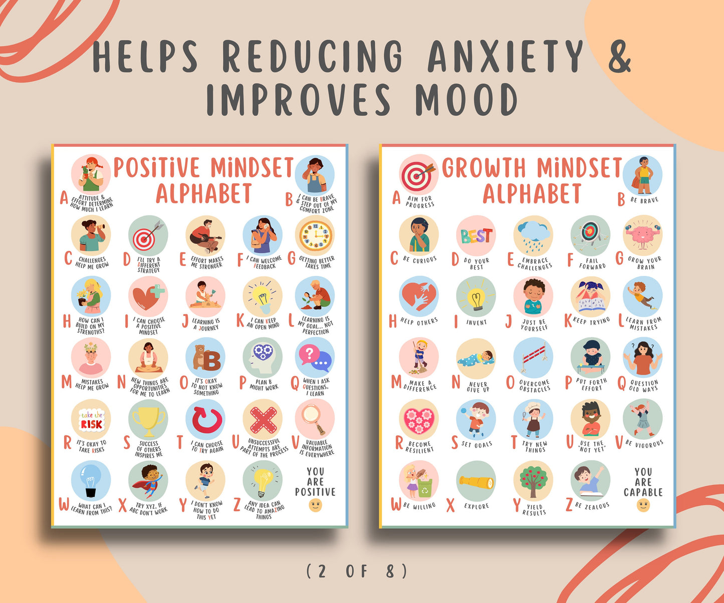 Alphabet Mental Health Coping Bundle for Kids & Teens (8 Pages)