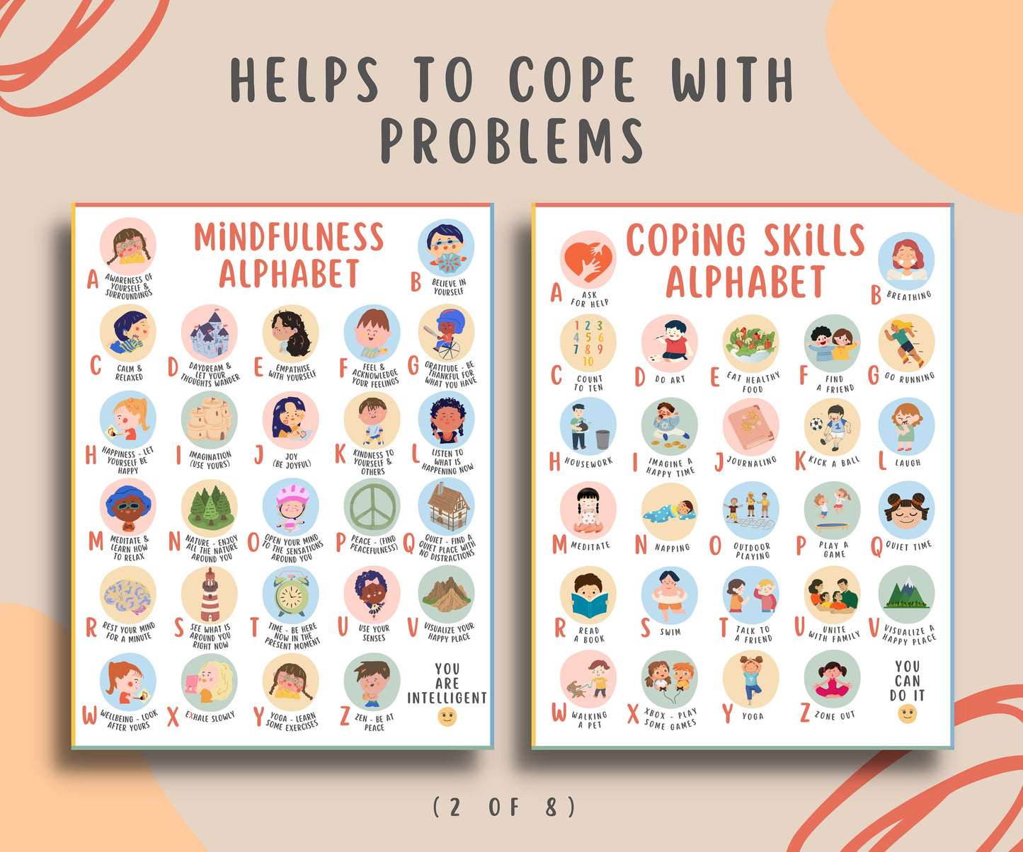 Alphabet Mental Health Coping Bundle for Kids & Teens (8 Pages)