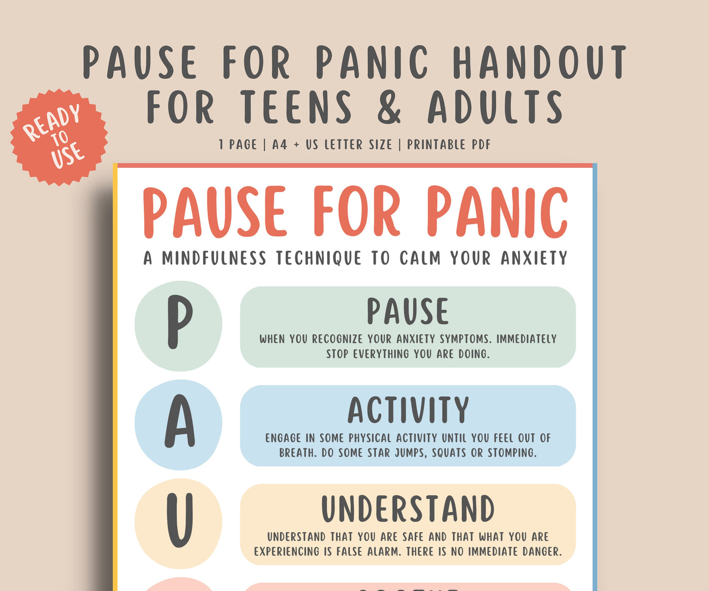 Pause for Panic Poster for Kids & Teens