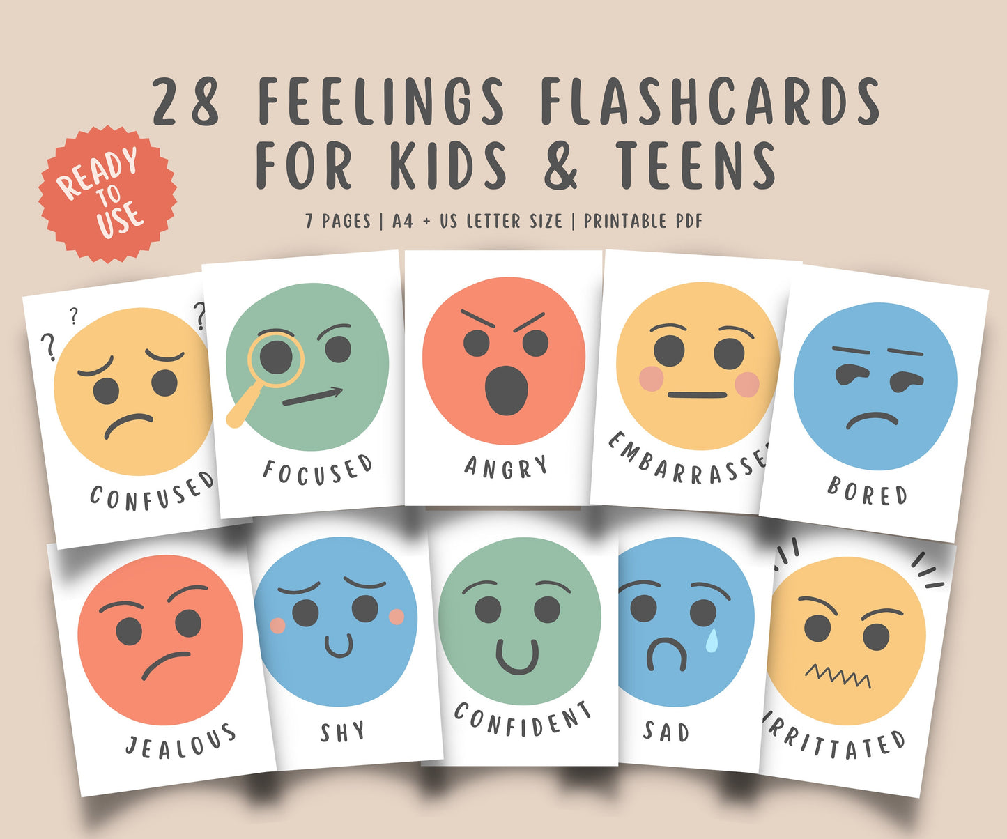 28 Feelings Flashcards for Kids & Teens