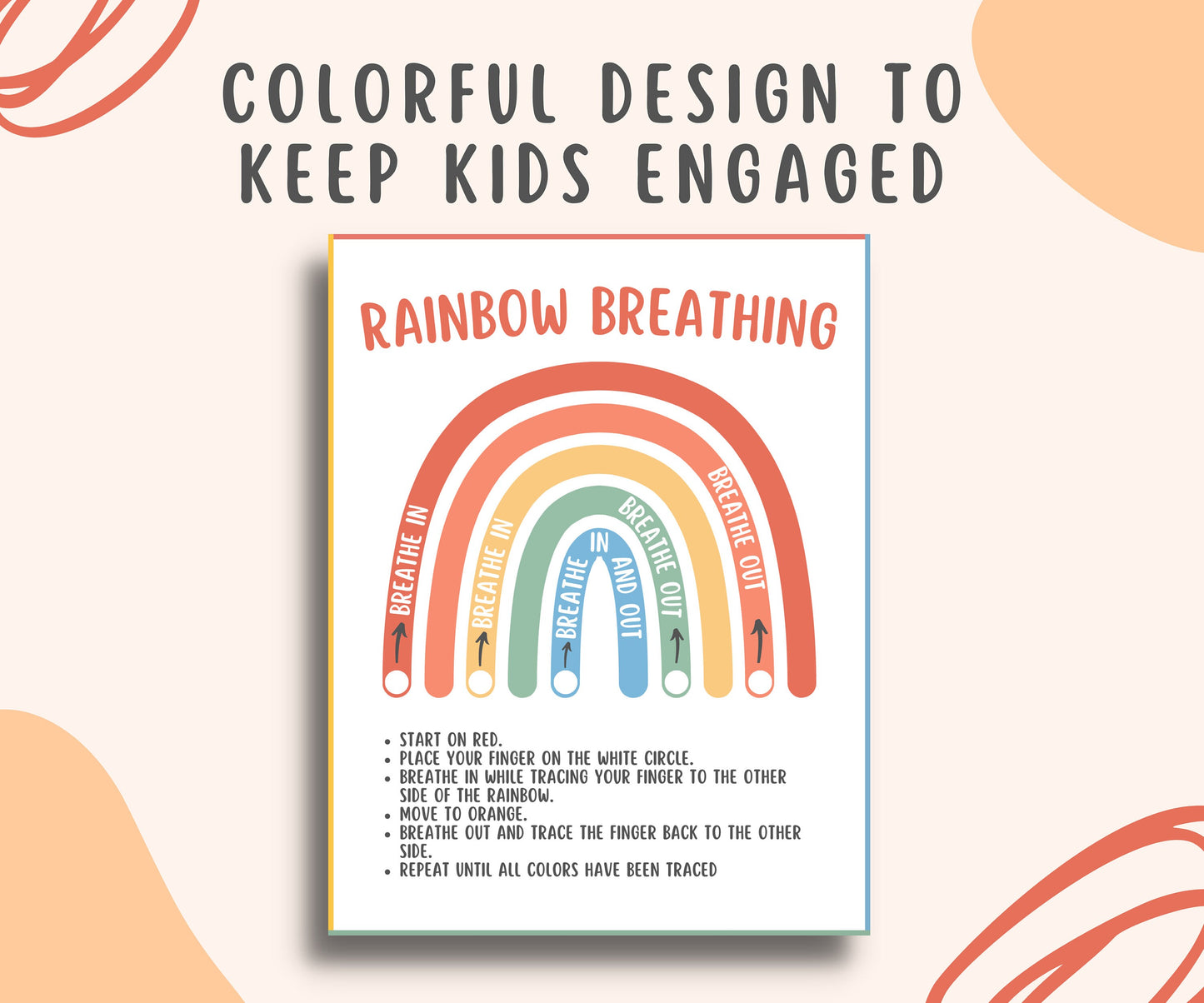 Rainbow Breathing Calm Down Poster Kids & Teens