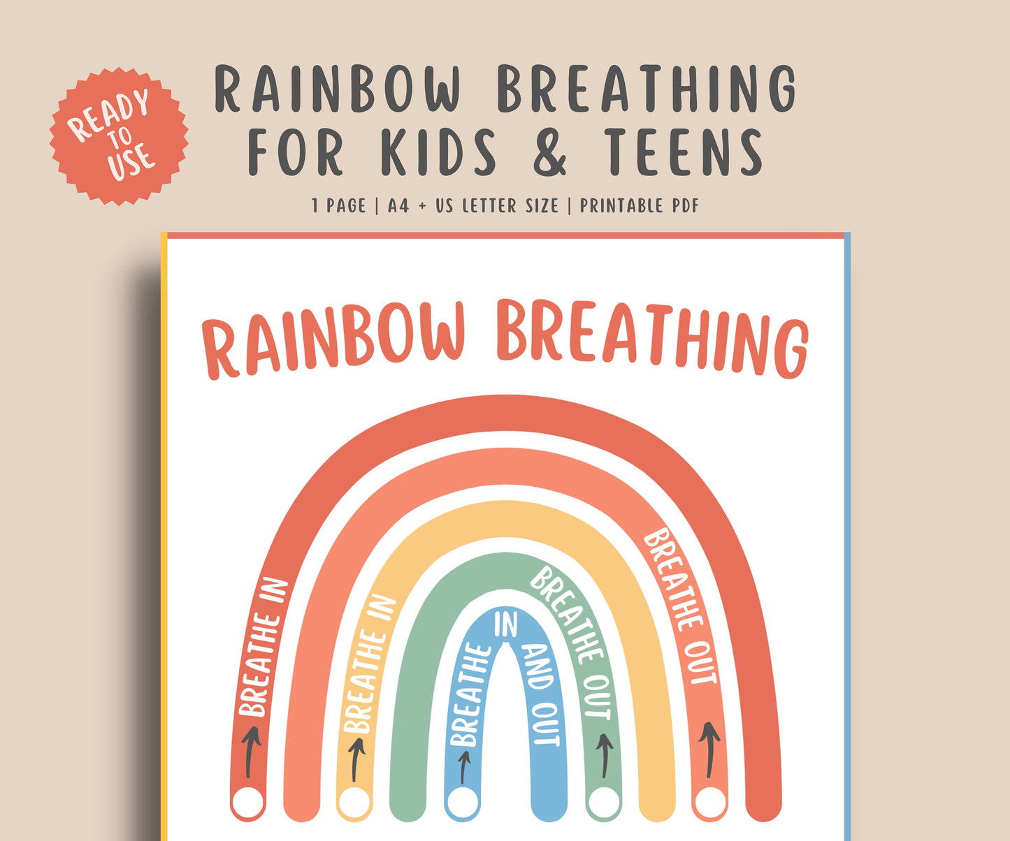 Rainbow Breathing Calm Down Poster Kids & Teens