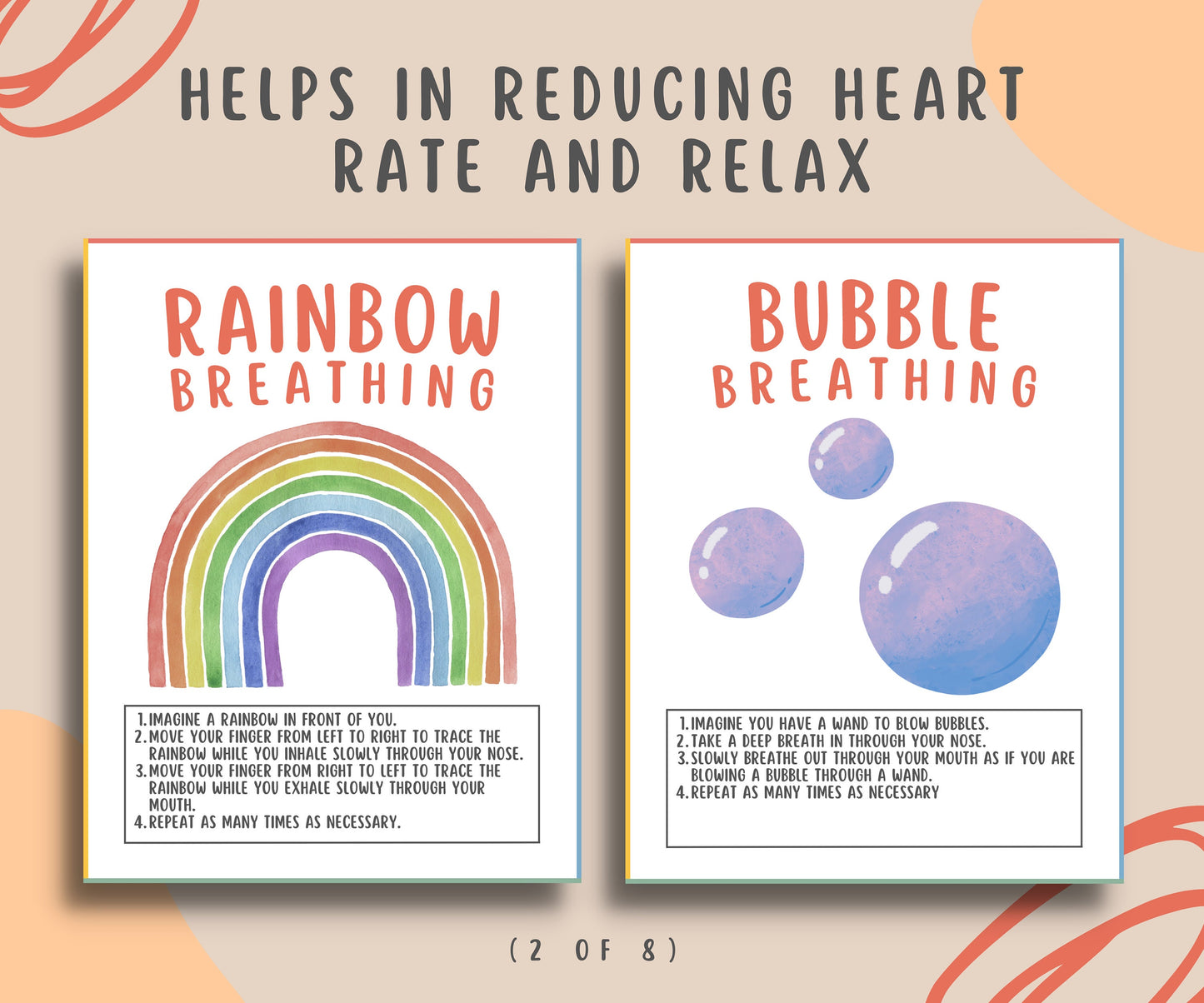 8 Scripted Mindful Breathing Posters Bundle for kids & teens