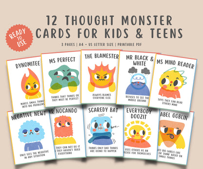 12 Thought Monsters Flashcards for Kids & Teens
