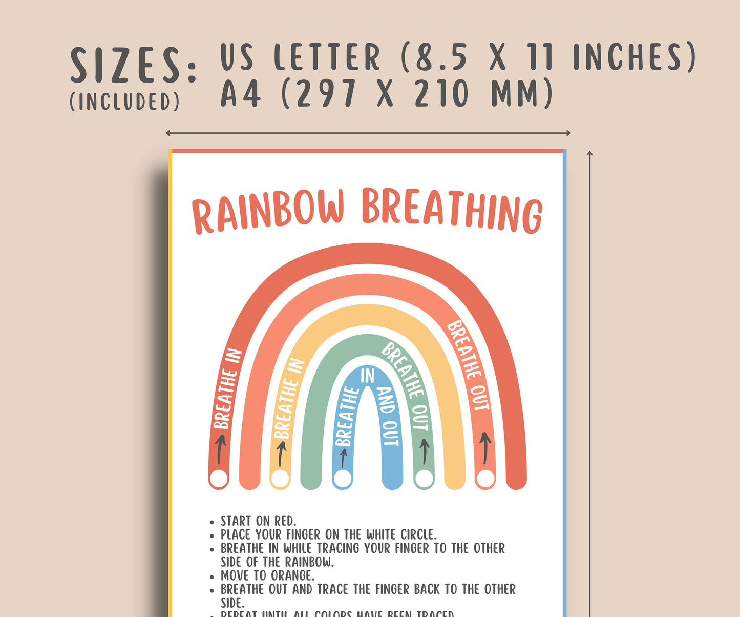 Rainbow Breathing Calm Down Poster Kids & Teens