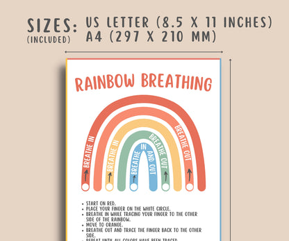 Rainbow Breathing Calm Down Poster Kids & Teens