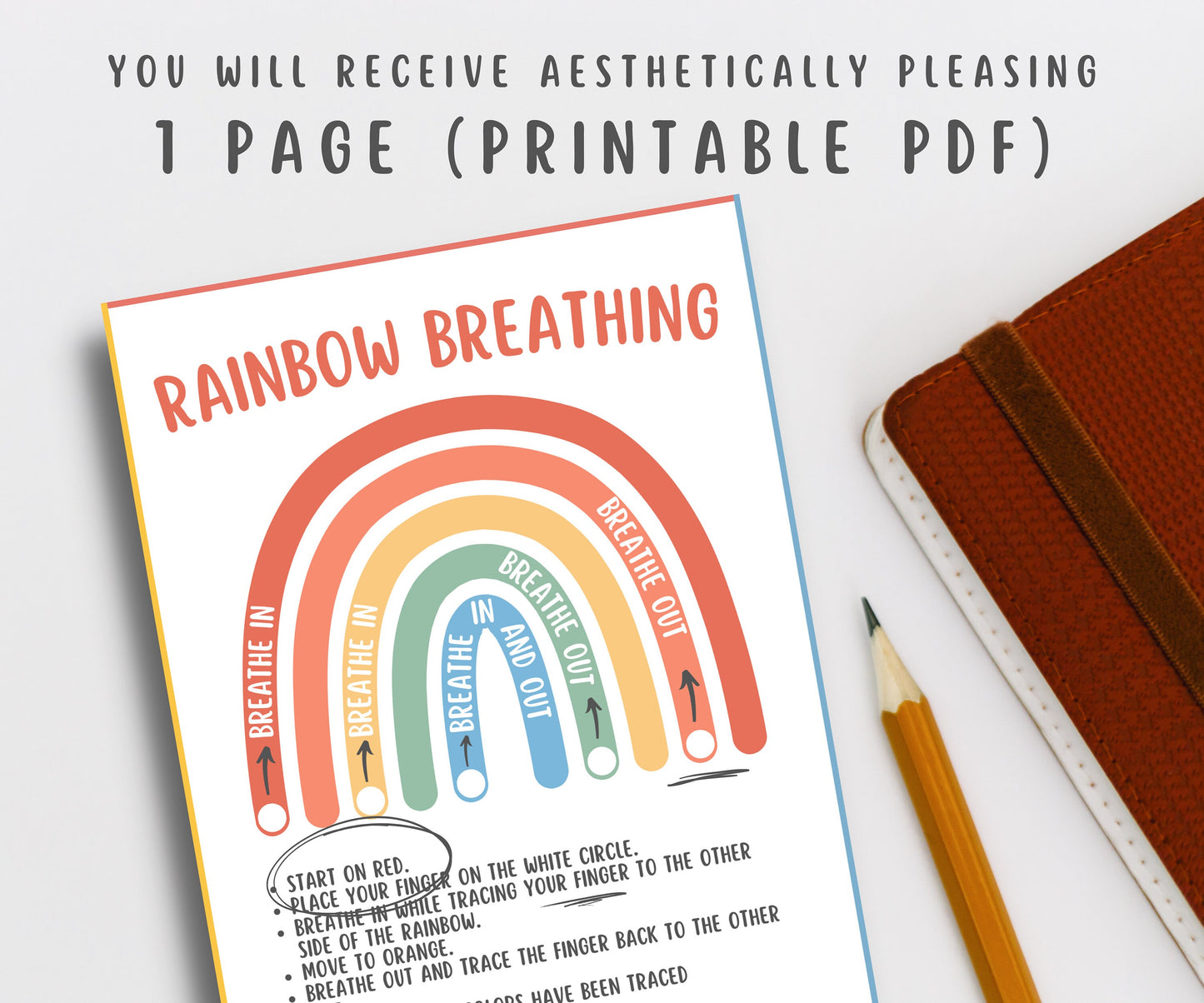 Rainbow Breathing Calm Down Poster Kids & Teens