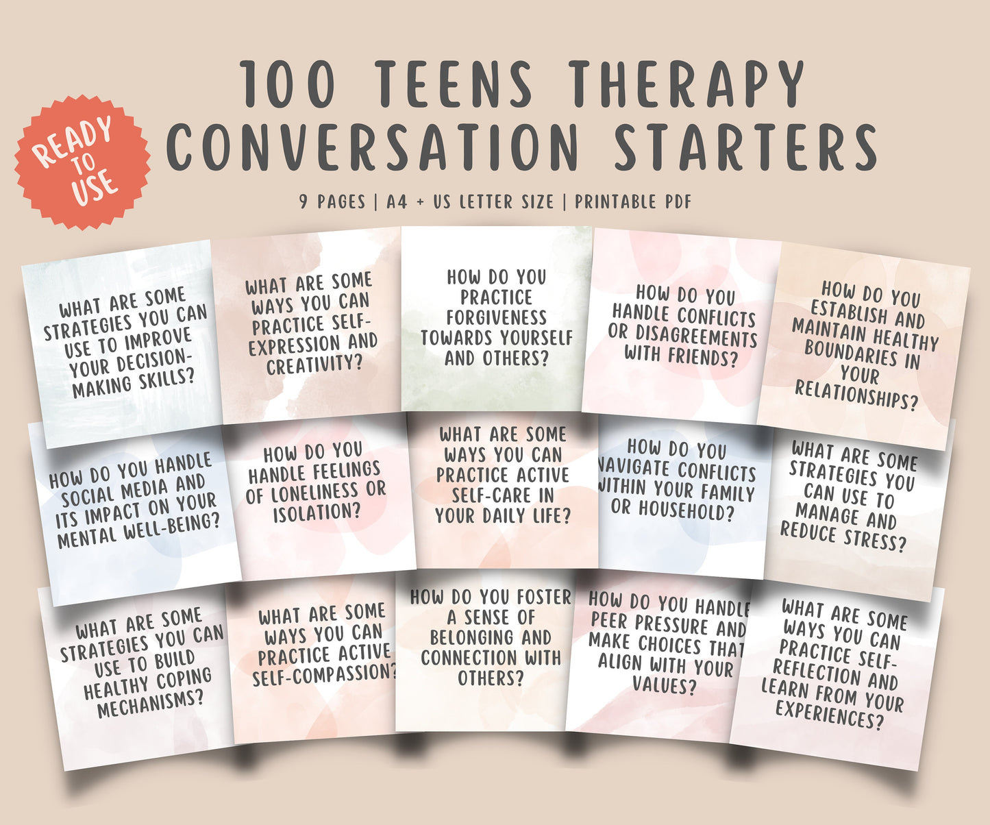 100 Teens Therapy Conversation Starter Cards