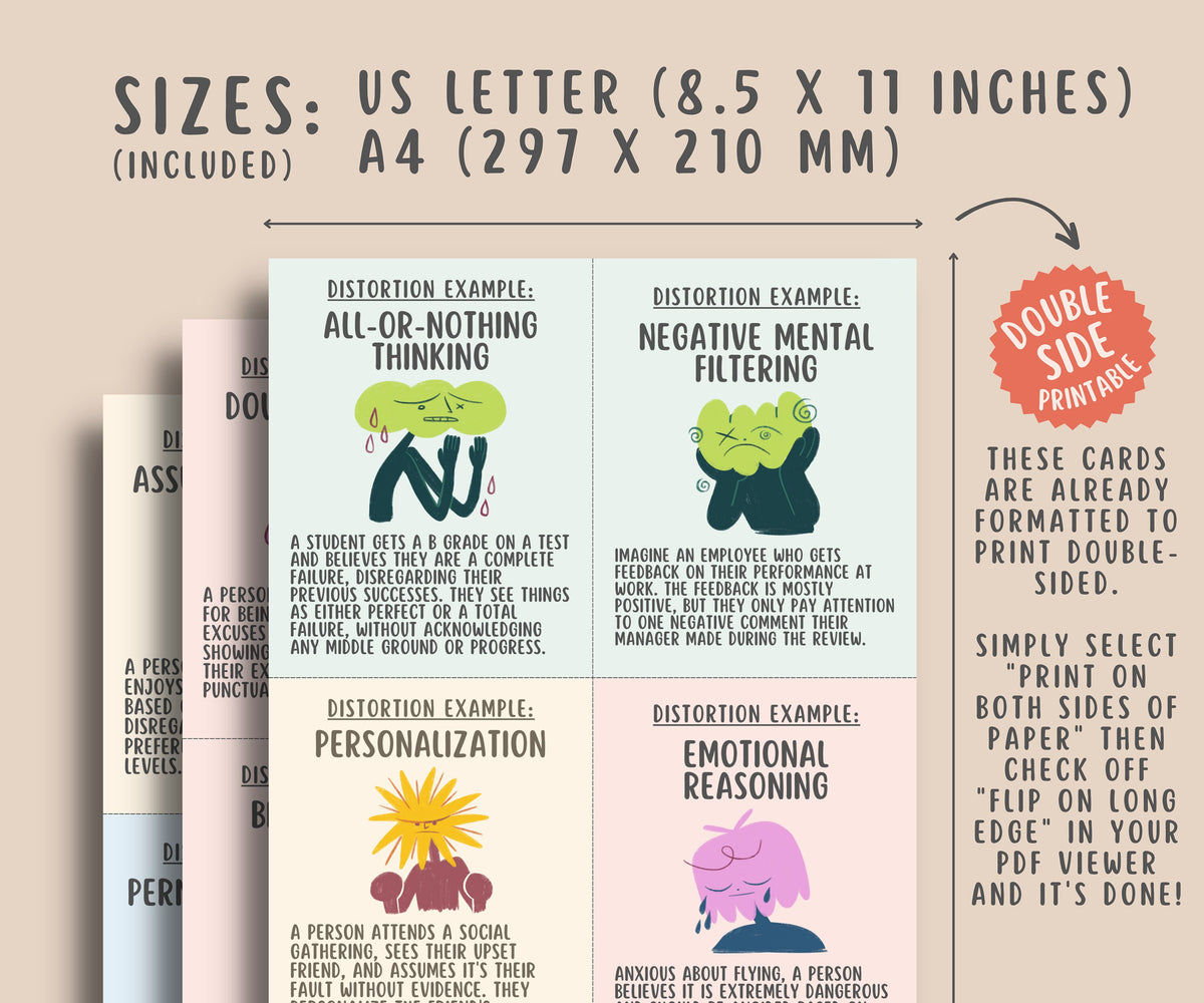 Distorted Printout 57 Cognitive Distortion Cards – MindSpacePrintables