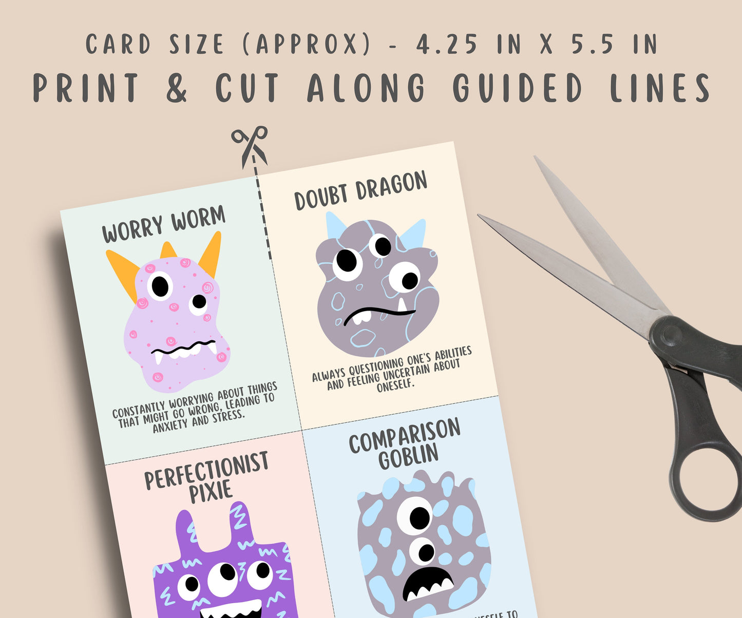 24 Thought Monster Cards for Kids & Teens