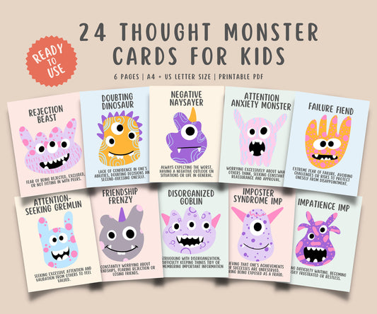 24 Thought Monster Cards for Kids & Teens