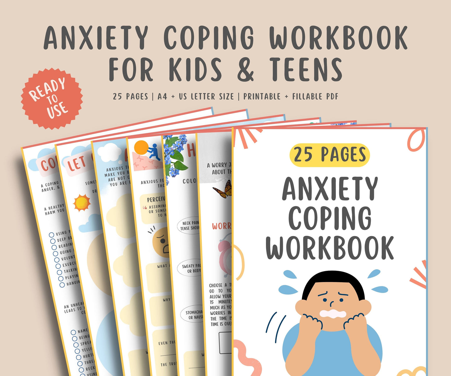 25 Anxiety Coping Worksheets Bundle For Kids & Teens