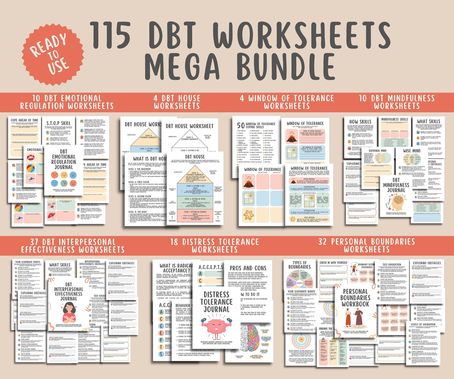 115 DBT Coping Skills Worksheets Bundle