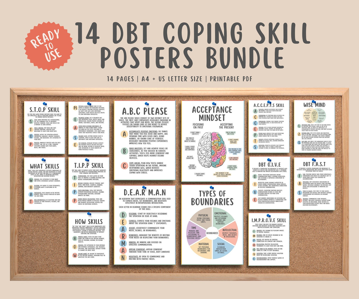 DBT Coping Skill Posters Bundle (14 Posters) – MindSpacePrintables