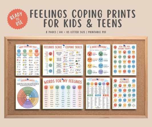 8 Feelings Emotions Coping Prints Bundle for Teens & Kids