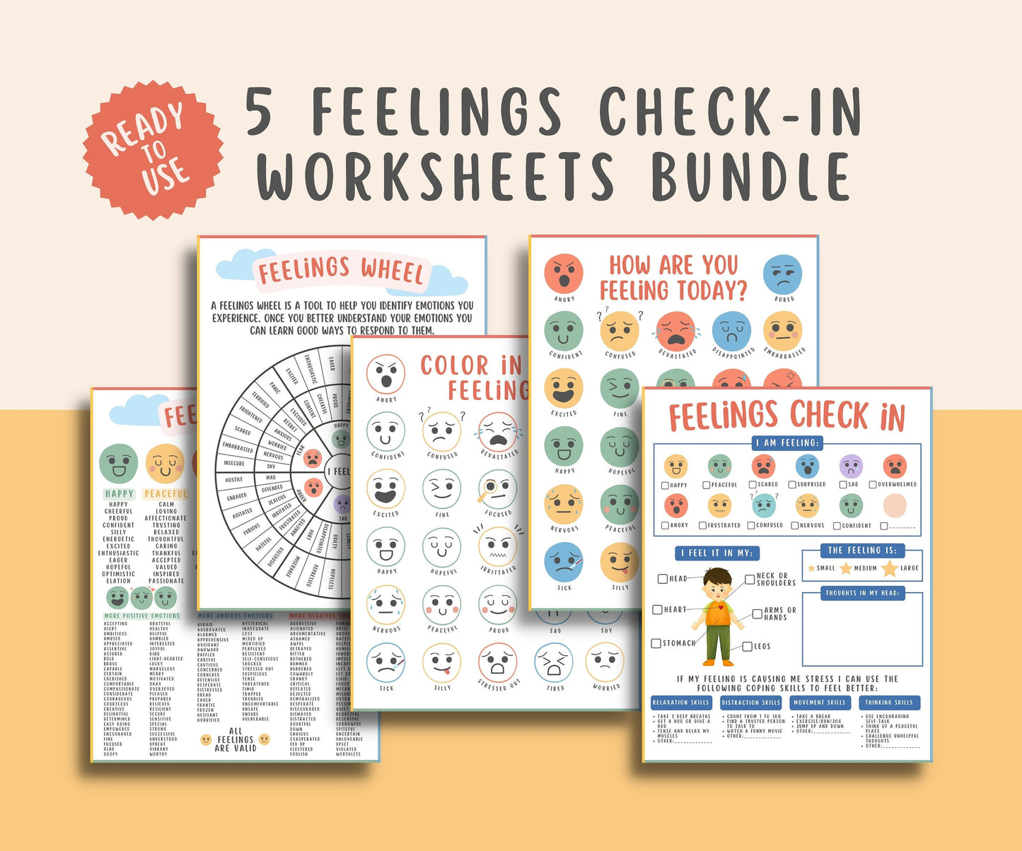 5 Feelings check-in worksheets