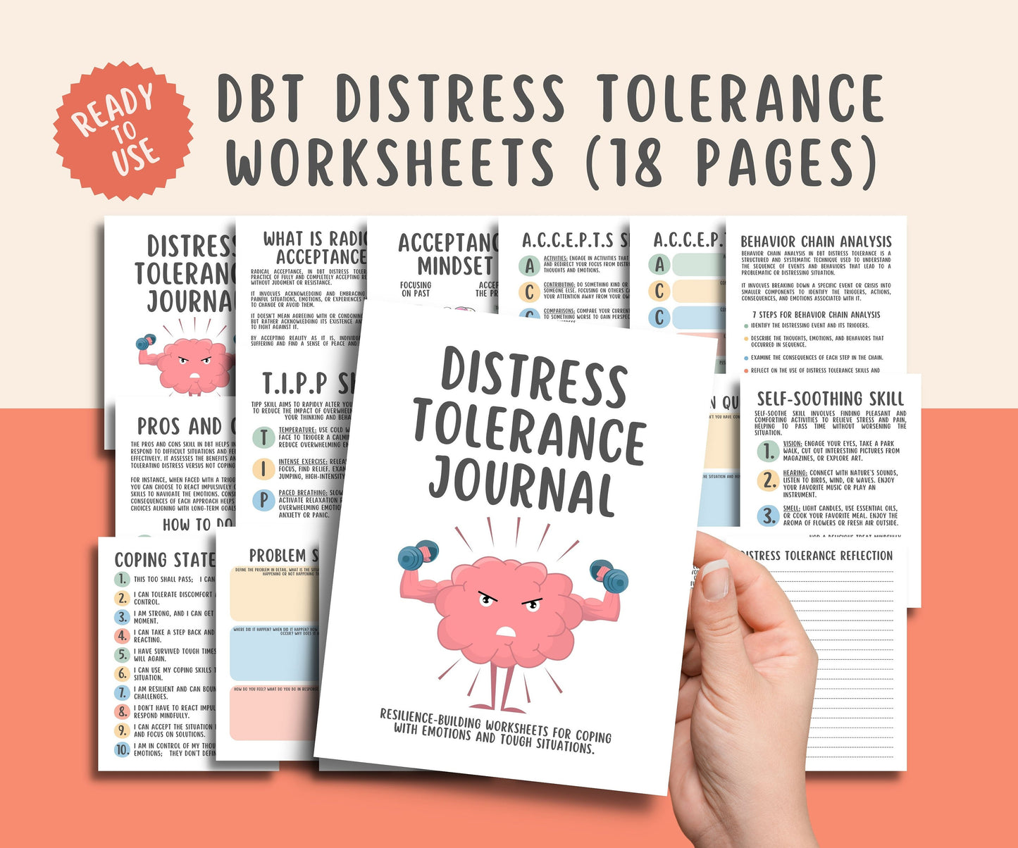 18 DBT Distress Tolerance Coping Worksheets