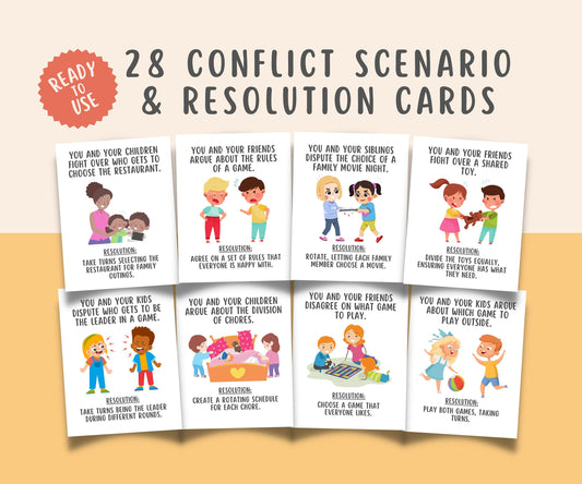 28 Conflict Resolution Flashcards for kids