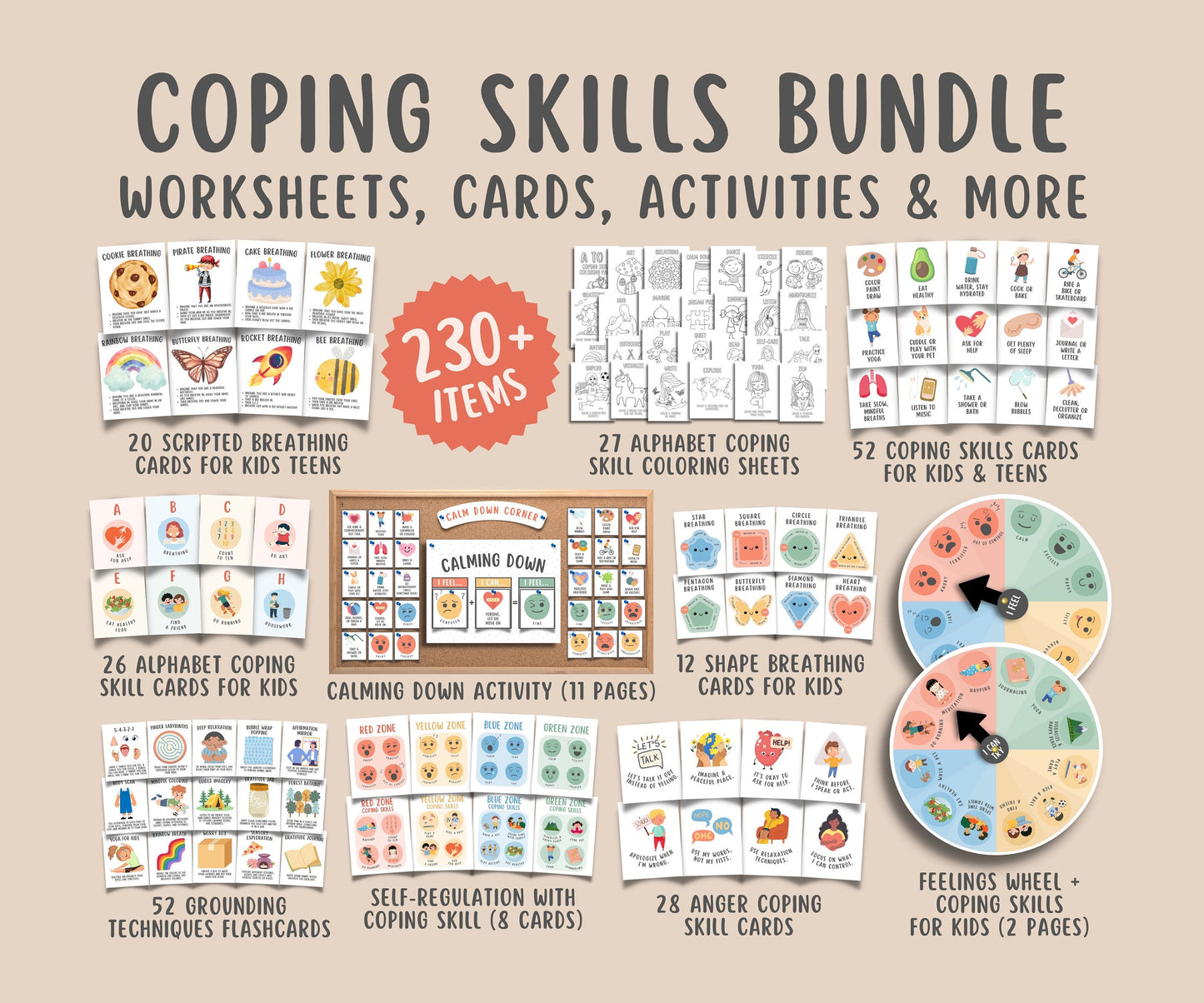 Coping Skills Bundle for kids (238 Items)