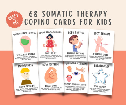 68 Somatic Therapy Coping Skill Cards for Kids