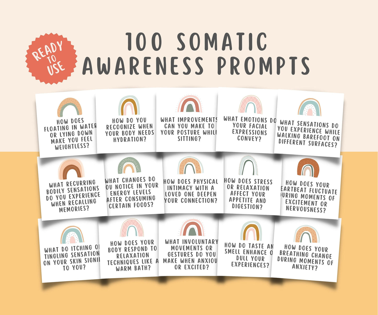 100 Somatic Therapy Awareness Journal Prompt Cards