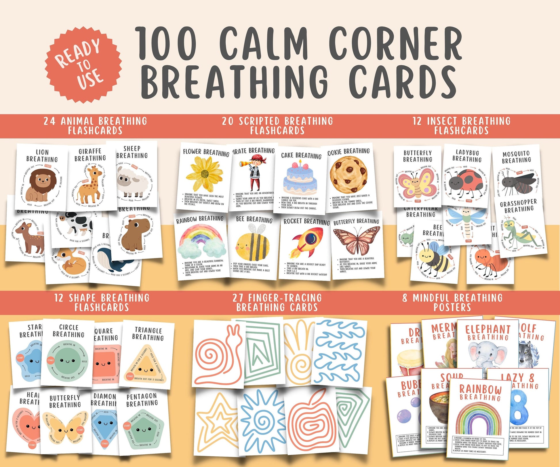 100 Mindful Breathing Flashcards for Kids and Teens