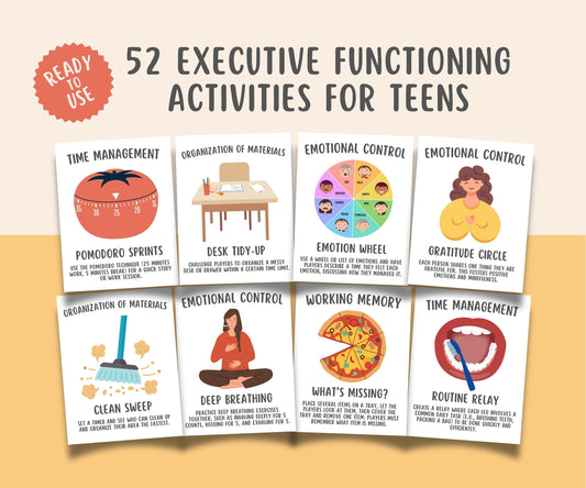 52 ADHD Executive Functioning Activity Flashcards For Teens